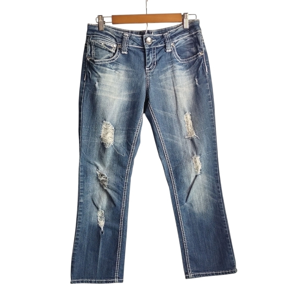 ZCO Jeans Womens Denim Cropped Jeans Pants Blue Distressed Size 9